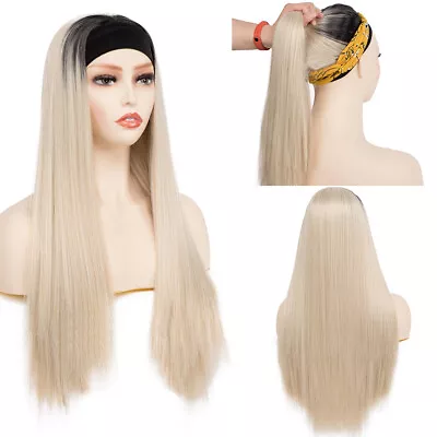 Ombre Long Straight Dark Root Blonde Wig Synthetic With Headband Heat Resistant  • $19.99
