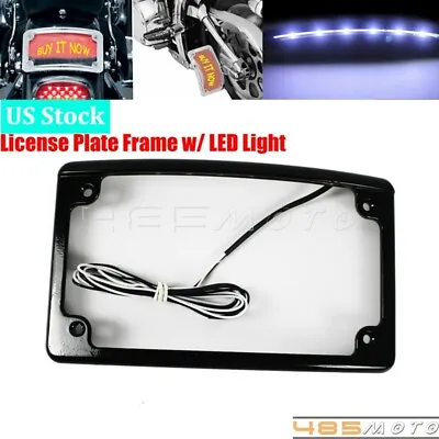 Black 4x7 Curved LED Motorcycle License Plate Frame Mount W/ Lights For Harley • $32.19