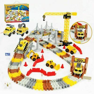 176pcs Flexible Construction Race Tracks Set Train W/ 3 Led Lights Vehicles Cars • $28.99