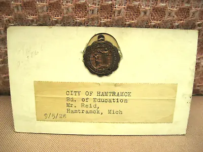 Vintage 1928 City Of Hamtramck Mich. Medal Badge Brass Blank Sales Record Card • $45