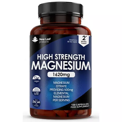 Magnesium Citrate Supplements 1620mg - High Strength Magnesium Capsules Vegan • £14.95