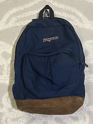 $12.95 • Buy Vintage 90s Jansport Backpack Made In USA Leather Bottom Blue & Brown
