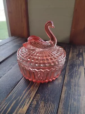 Vintage Pink Swan Powder Jar Lipstick Holder • $22.99