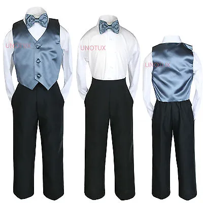 $40.99 • Buy 23 Color Satin 4 Piece Set Vest Bow Tie Boy Baby Toddler Formal Tuxedo Suit 8-20