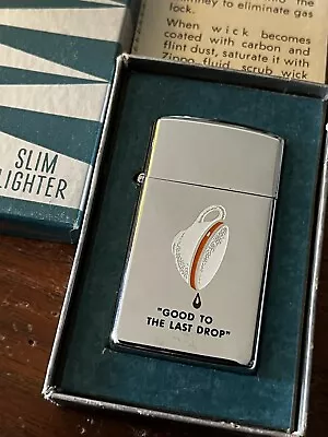 Vintage Zippo Slim 1961 Lighter Maxwell House Coffee ICONIC Graphic - EXC IN BOX • $33