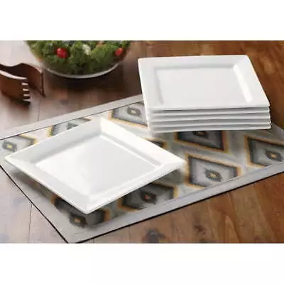 Square Porcelain Salad Plates White Set Of 6 • $21.47