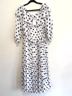 Piper Sz 14 Wild Escape Dress NWT White Spotted Chiffon Tiered Maxi Dress Off Sh • $69