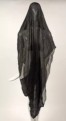 Mid 19th Sheer Black Crinkle Voile Mourning Shawl For Dress • $125