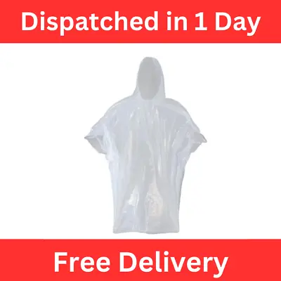Clear Plastic Rain Poncho With Hood Waterproof Emergency Hooded Ponchos Packable • $5.11
