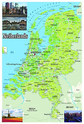 NETHERLANDS Map Poster Wall Chart - A3 Size -educational- Teaching - School Type • £5