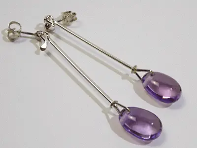 Georg Jensen Sterling Silver Dew Drop Earrings With Amethyst #144 Vivianna Torun • $695