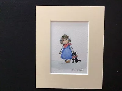 Aceo Original Watercolour Painting By Toni Little Girl and Black Cat • £6.30