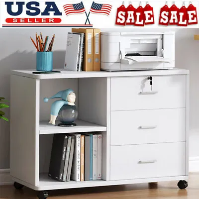 3 Drawer Wood File Cabinet Small Mobile Lateral Filing Printer Stand Storage • $63.99