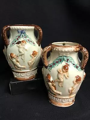 $13.99 • Buy Pair Of Vintage Small Porcelain Cherub Grecian Vases