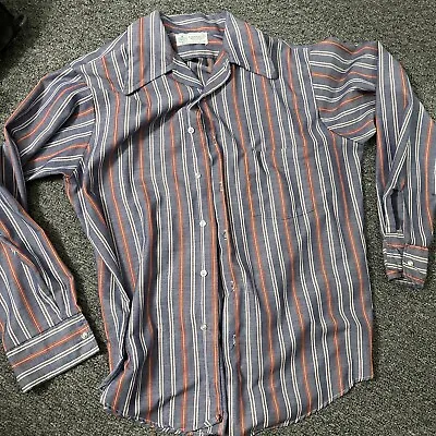 VINTAGE Kmart Men DRESS Shirt Large 16-16.5 Blue Striped Perm Press Made In USA • $15