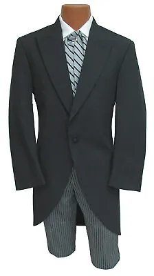 Men's Black Morning Coat Cutaway 100% Wool Long Tails Frock Wedding Groom • $39.99