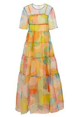 $449 • Buy NWT STAUD Hyacinth Tiered Abstract-Print Maxi Dress Citrus Kaleidoscope