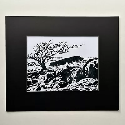 Lone Tree Malham Cove Yorkshire Dales - Original Mounted Linocut Print • £40