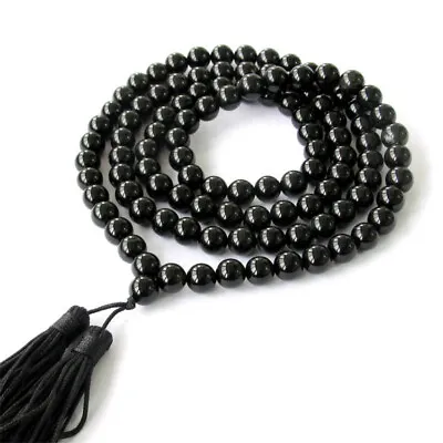 8mm 108 Obsidian Necklace Beads Buddhist Prayer Tassels Mala • $8.91