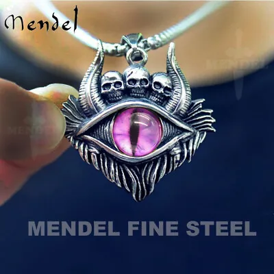 MENDEL Gothic Mens Punk Evil Eye Skull Pendant Necklace Women Stainless Steel • $11.99