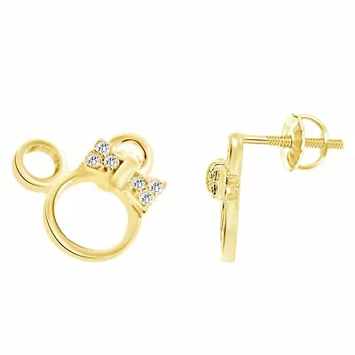 Natural Moissanite Minnie Mouse Children' Earrings 14k Yellow Gold Plated Silver • $89.09