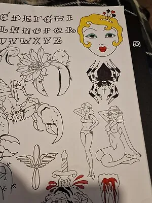 Tattoo Flash  Bored Free Hand Drawings 90s Side A3 • £15