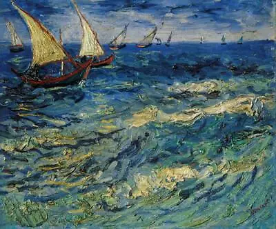 Handmade Oil Painting Repro Vincent Van Gogh: Seascape At Saintes-Maries • $49