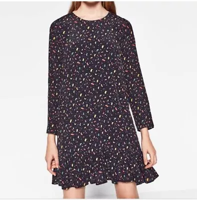 ZARA Women's Printed Long Sleeve Peplum Shift Dress Lined Size S / AU 8 • $19.95