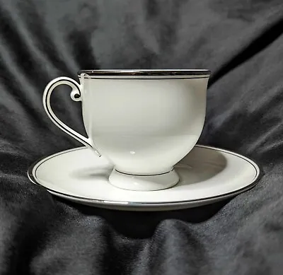 Mikasa Bone China~Footed Cup And Saucer~Gothic Platinum~Discontinued~13 Avail. • $5