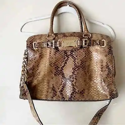 Michael Kors Hamilton Snake Embossed Leather Satchel Purse Shoulder Bag Python • $65.99