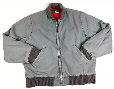 Vtg OshKosh Bomber Jacket Mens 44R Chore Barn Workwear Gray Canvas Quilt Lined • $59.99