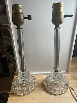 Vintage Leviton Crystal Cut 1960’s  Hollywood Regency Table Lamps 12  Tall USA • $66