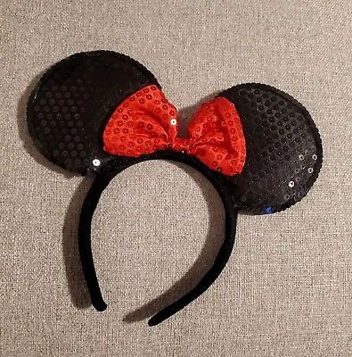 Disney MINNIE MOUSE Classic Red Bow Black Ears Sequin Headband Adult Costume • $14.99