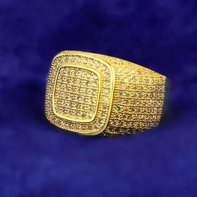 Mens 4 Prong 24k Yellow 14k White Gold Flooded Ice Double Square Hip Hop Ring • $34.99