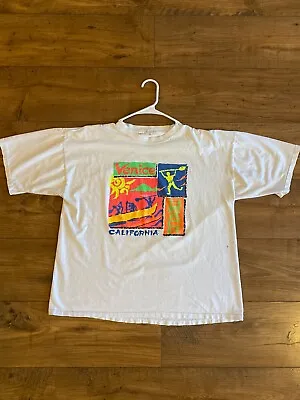 Vtg 90s T Shirt Venice Beach Tourism NEON T-Shirt Single Stitch RARE 🔥LARGE • $21.95