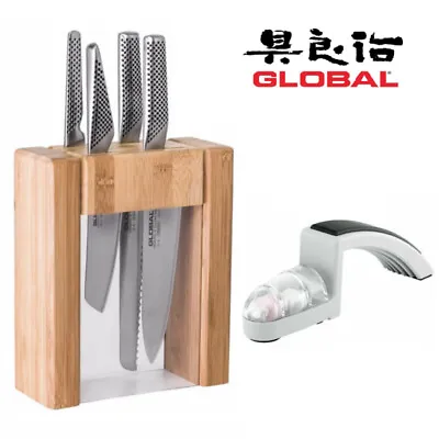 Global Teikoku Ikasu 5pc Knife Block Set & Minosharp Sharpener - Made In Japan • $343.80