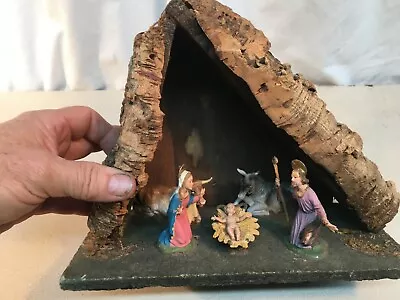 Vintage Nativity Set With Wooden Christmas Manger  Made In Italy • $35.99
