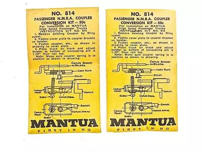 HO Orig Mantua Parts 2 Pair 814 Passenger Car NMRA Passenger Conversion Couplers • $9.50