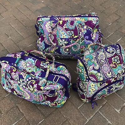 Vera Bradley Weekender Traveler Set Tote Luggage Backpack Purple Paisley • $62