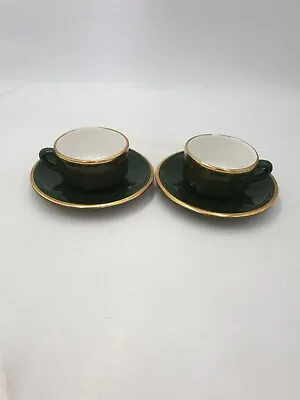£12.99 • Buy Apilco Bistro Ware France Demitasse Coffee Cup And Saucer Green Gold Trims Pair