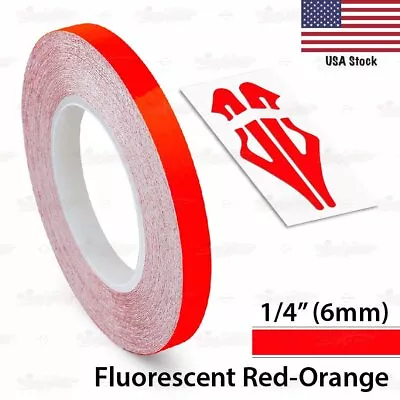 1/4  Roll Vinyl Pinstriping Pin Stripe Tape Sticker 6mm FLUORESCENT RED-ORANGE • $8.95