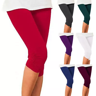 $8.79 • Buy Women High Waist 3/4 Capri Gym Yoga Pants Cropped Leggings Skinny Pants Plain