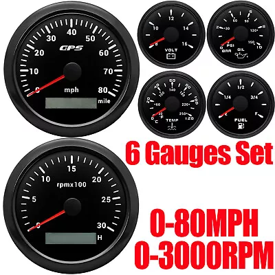 6 Gauge Set 85mm Black GPS Speedometer 80MPH&Tachometer 3000RPM For Marine Boat  • $139.89