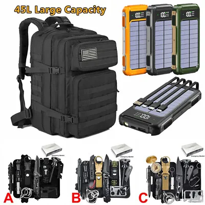 Emergency Survival Kit First Aid Bug Out /45L Tactical Backpack /USB Power Bank • $17.99