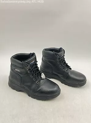 Men's Skechers Relax Fit Leather Work Boot Black - Size 8 • $9.99