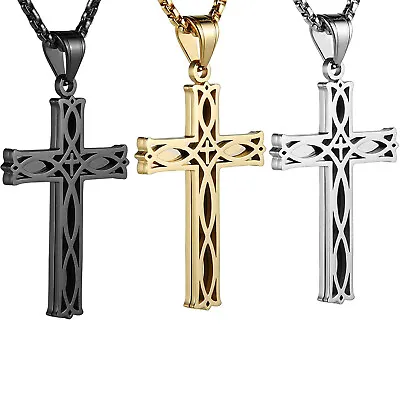 Men's Stainless Steel Infinity Celtic Cross Irish Knot Pendant Necklace Chain • $9.99