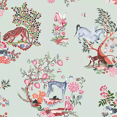 Muriva Painted Kingdom Cath Kidston Wallpaper Quirky Animals Floral Teal 182541 • $45.85