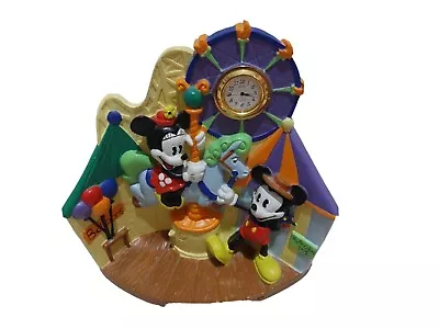 Disney X Seiko Desk Clock Figurine Mickey & Minnie Mouse Carousel Carnival GUC • £29.14