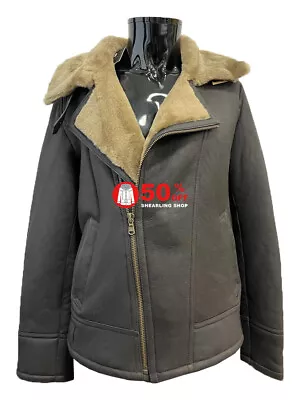 Men's Sheepskin Shearling Jacket RAF B3 Pilot Flying Leather Real Fur Jacket • £112.50