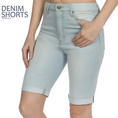 Ladies Womens Casual Stretch Denim Shorts Summer Knee Length Pants Sizes 8-22 UK • £9.99